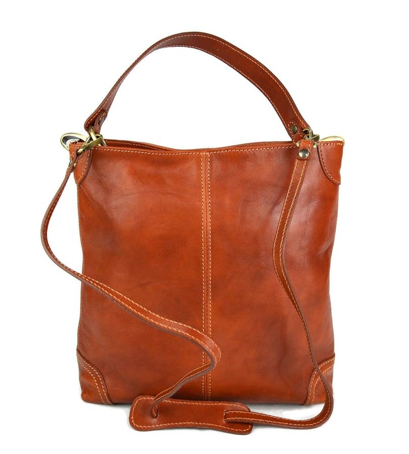 Borsa in pelle da donna - Elegante borsa a tracolla con pregiata pelle italiana miele