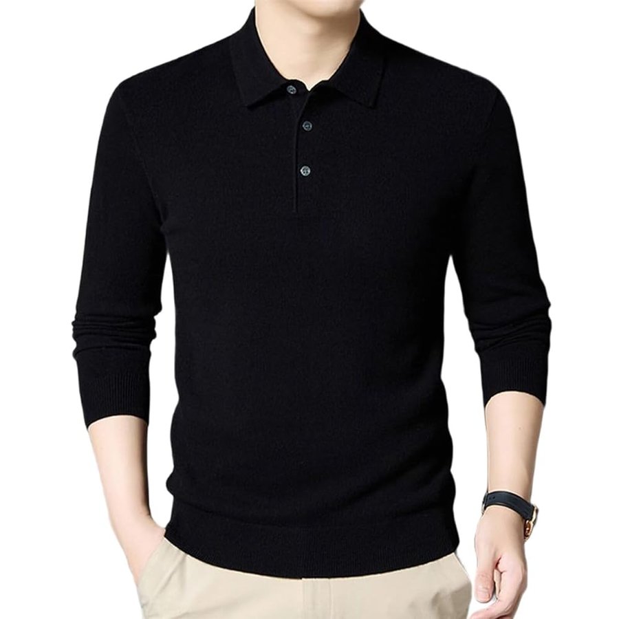Maglioni 100% Cashmere Collo Polo a Maglia Manica Lunga Uomo