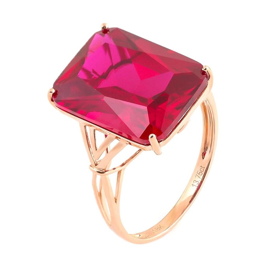 Anelli Matrimonio, Anello Oro Rosa Donna 14K Lusso Solitario Rettangolare Rubino Sintetico Anelli Donna Fidanzamento Oro Rosa per Promessa