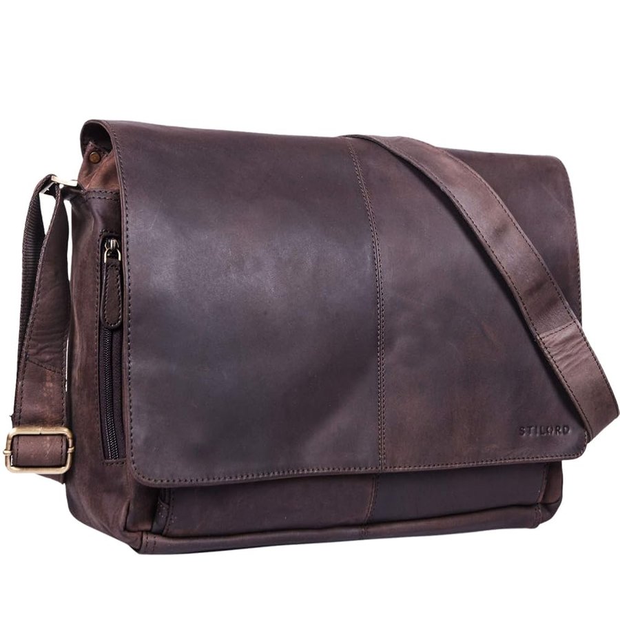 STILORD Borsa da studente in pelle per l'Università Messenger a tracolla per Ufficio Lavoro Stile Vintage in cuoio, marrone cognac