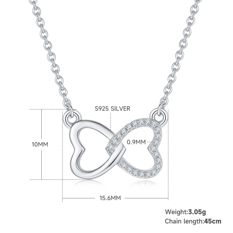 3g S925 Sterling Silver Infinity Heart Necklace 45cm  22 Stone Moissanite Pendant With GRA, Platinum Plated Romantic Jewelry Gift Box For Women