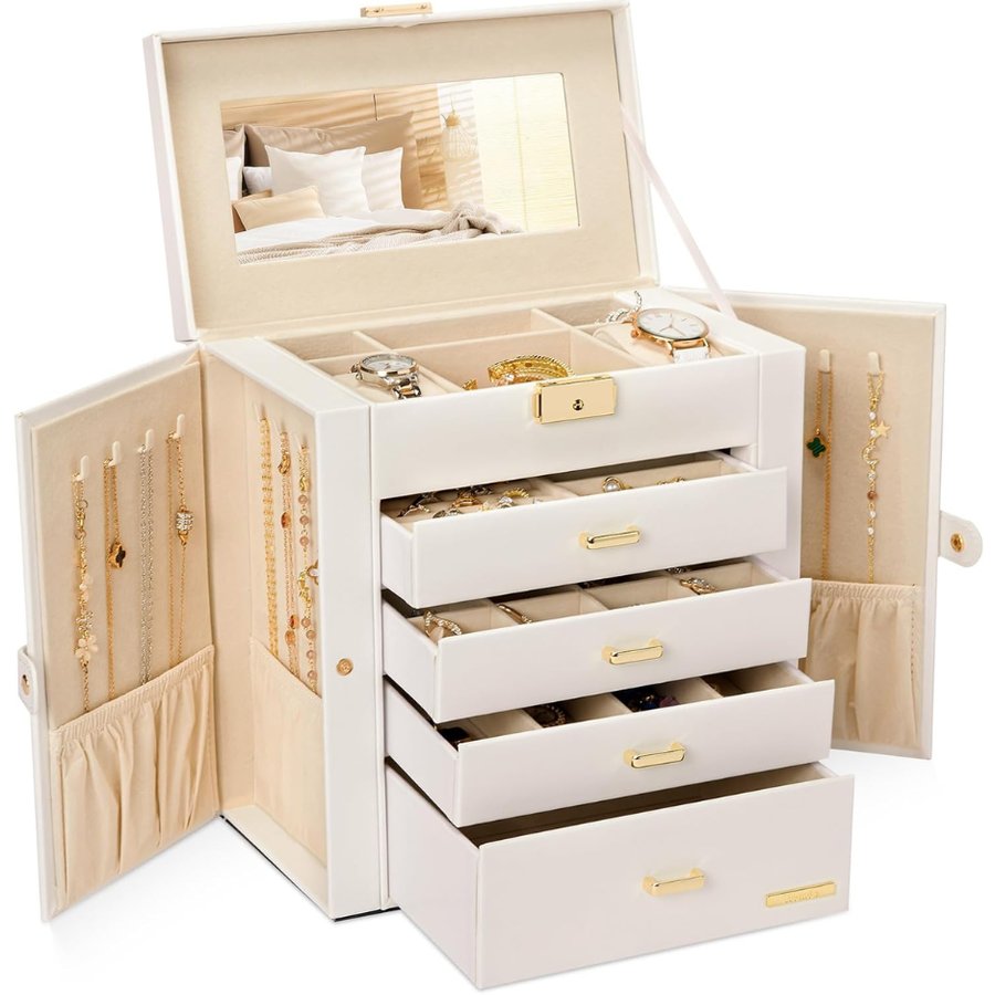 Large Jewelry Box For Women, 5-Layer Jewelry Organizer With Lock, Spacious Dresser Storage Case For Necklaces, Rings & Accessories