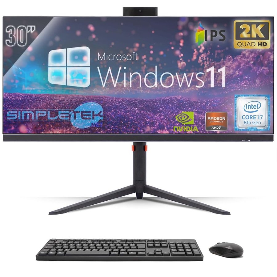 SIMPLETEK - All in One PC 30" IPS 2K Core i7 RTX 4060 8GB | Windows 11 Professional - 64GB DDR4 960GB SSD M2 + 2TB | Computer Fisso da Gaming Tutto in Uno WiFi6 HDMI