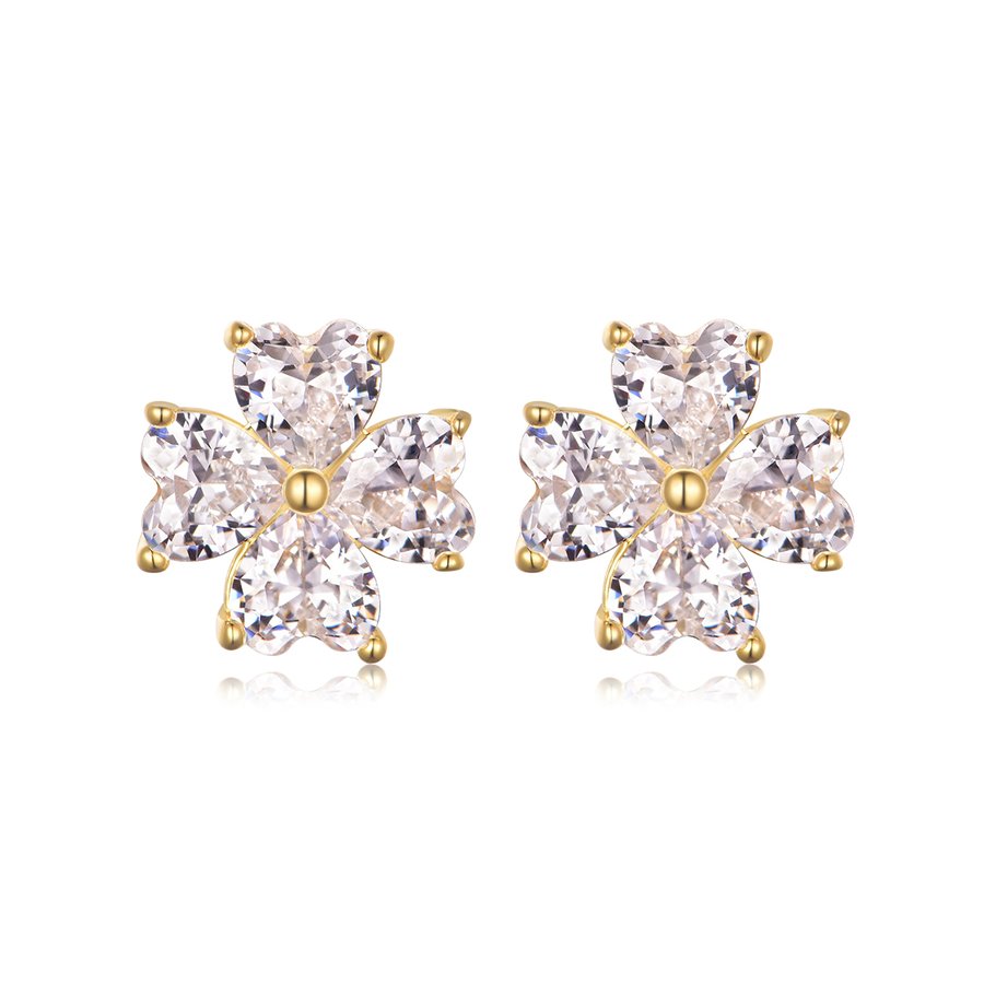 S925 Sterling Silver Heart Clover Stud Earrings, 4x4mm D-VVS1 Moissanite, Platinum Plated 2.5g Women's Jewelry Gift Box