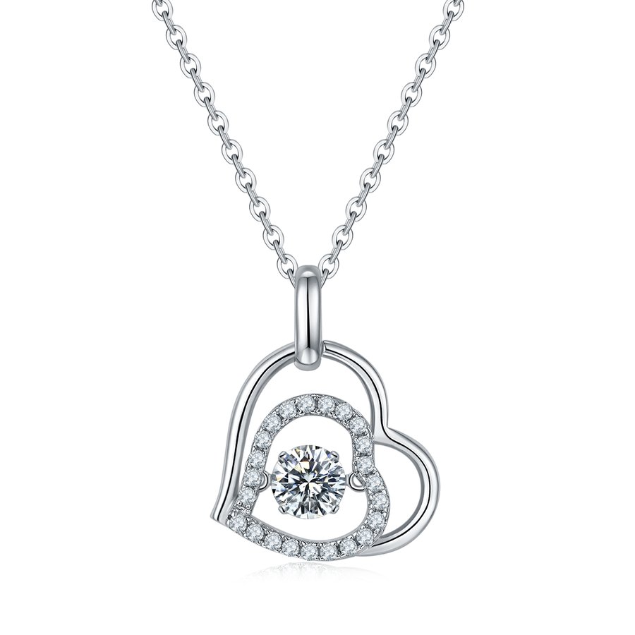 S925 Sterling Silver 0.5ct D Color VVS1 Moissanite Interlocking Heart Necklace 45cm Platinum Plated GRA Certified Gift Box