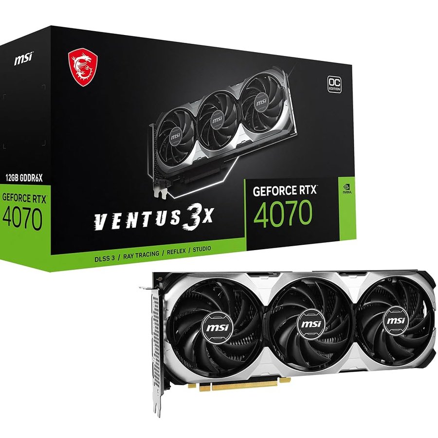 msi Scheda grafica GeForce RTX 4070 VENTUS 3X 12G OC - GPU RTX 4070, 12GB GDDR6X (21Gbps/192-bit), PCIe 4.0-2 x TORX Fan 4.0 - HDMI 2.1a, DisplayPort 1.4a