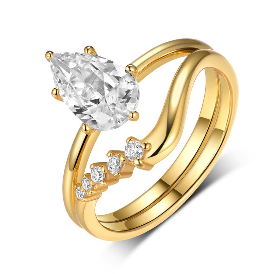 S925 Silver Gold Plated 6x9mm Pear Moissanite Bridal Set Pave Chevron Band US Size 6-9 GRA Certified Gift Box