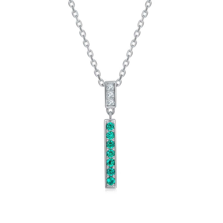 S925 Silver 3g Lab-Created Emerald Bar Necklace, 1.8mm Stones 42&3cm, D VVS1 Moissanite, GRA Certified