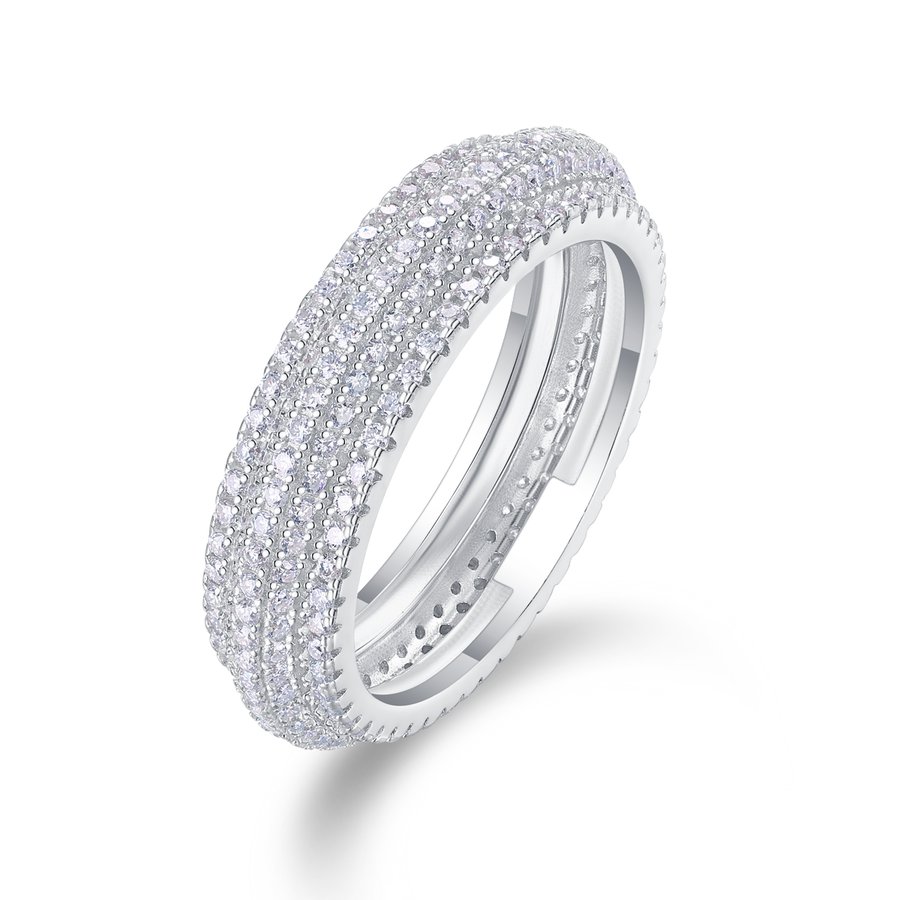 S925 Silver 3.8g Platinum Plated Moissanite Ring, 5.5mm 290pcs D VVS1 Eternity Band, GRA Certified US 5-9