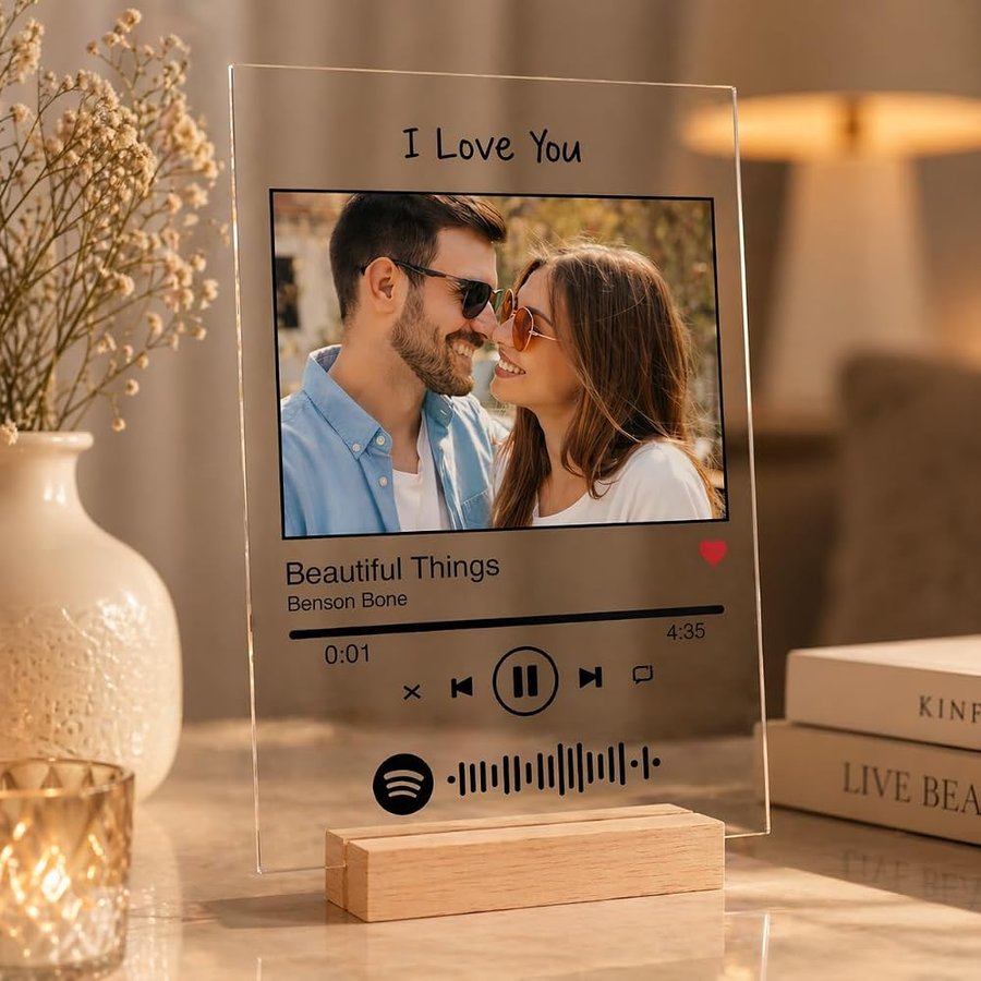 Stileitaliano Targa Spotify Personalizzata con Foto e Codice – Regalo Romantico per Coppia, Fidanzata, Anniversario, Idea Originale canzone del cuore