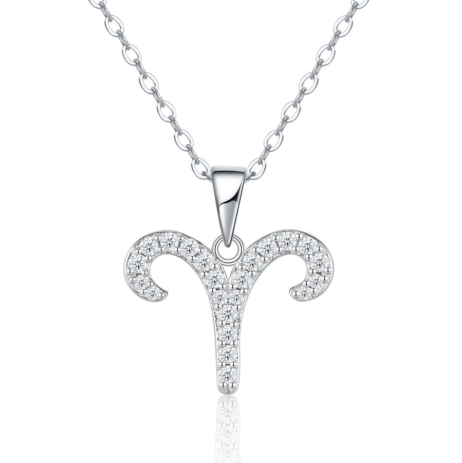 S925 Sterling Silver Aries Necklace For Women  D Color VVS1 Moissanite Zodiac Pendant, 3.2g Platinum Plated Astrology Jewelry With GRA Certificate, Perfect Birthday & Anniversary Gift Box Set For Her