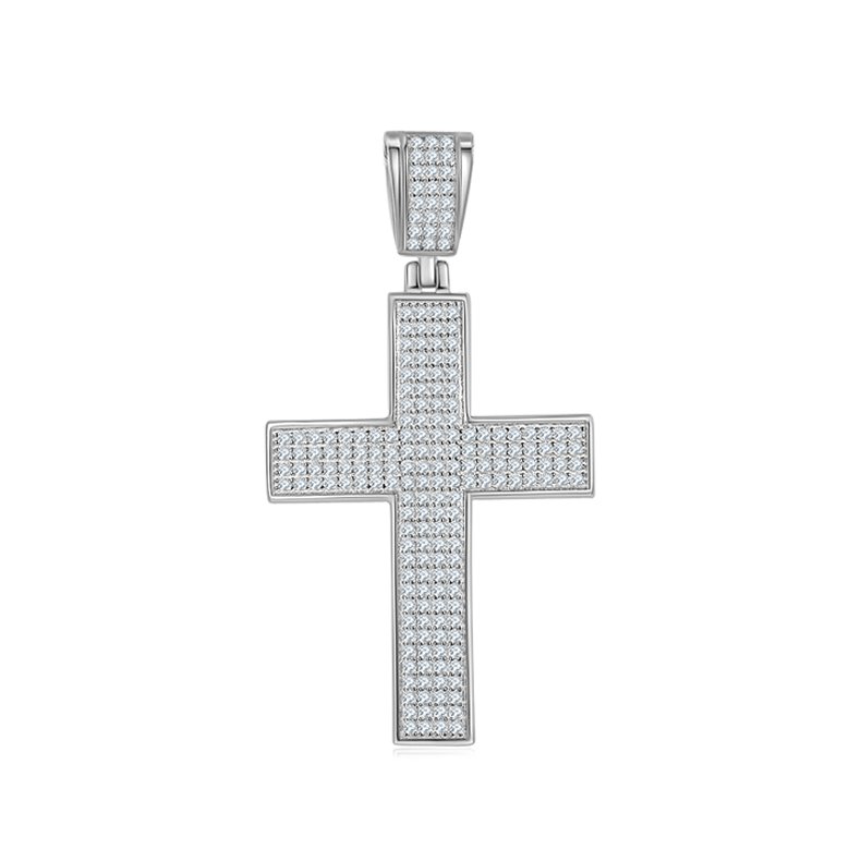 S925 Sterling Silver 200pcs D Color VVS1 Moissanite Iced Out Cross Pendant 9.8g No Chain Platinum Plated GRA Certified Gift Box