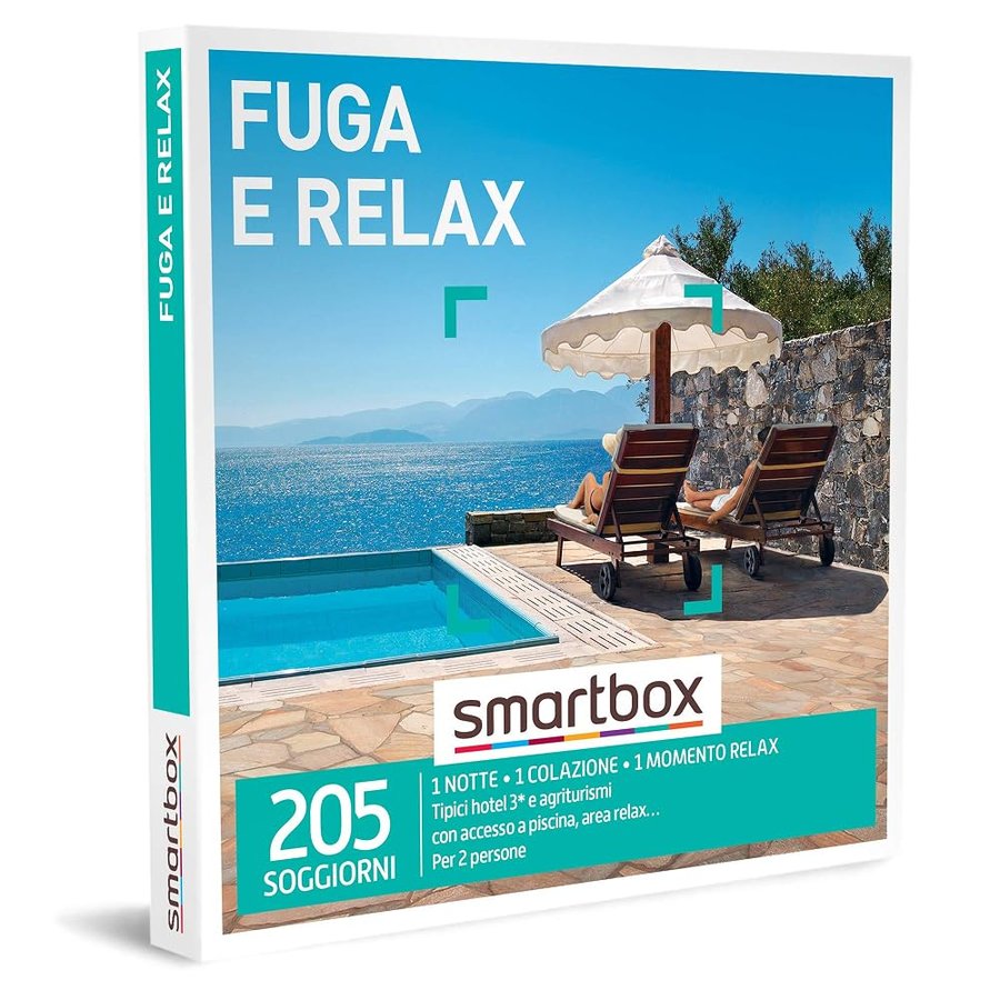 Smartbox - Cofanetto Regalo per Uomo o Donna - Fuga e Relax - Idee Regalo Originale - 1 Notte con Colazione e 1 Momento Relax per 2 Persone