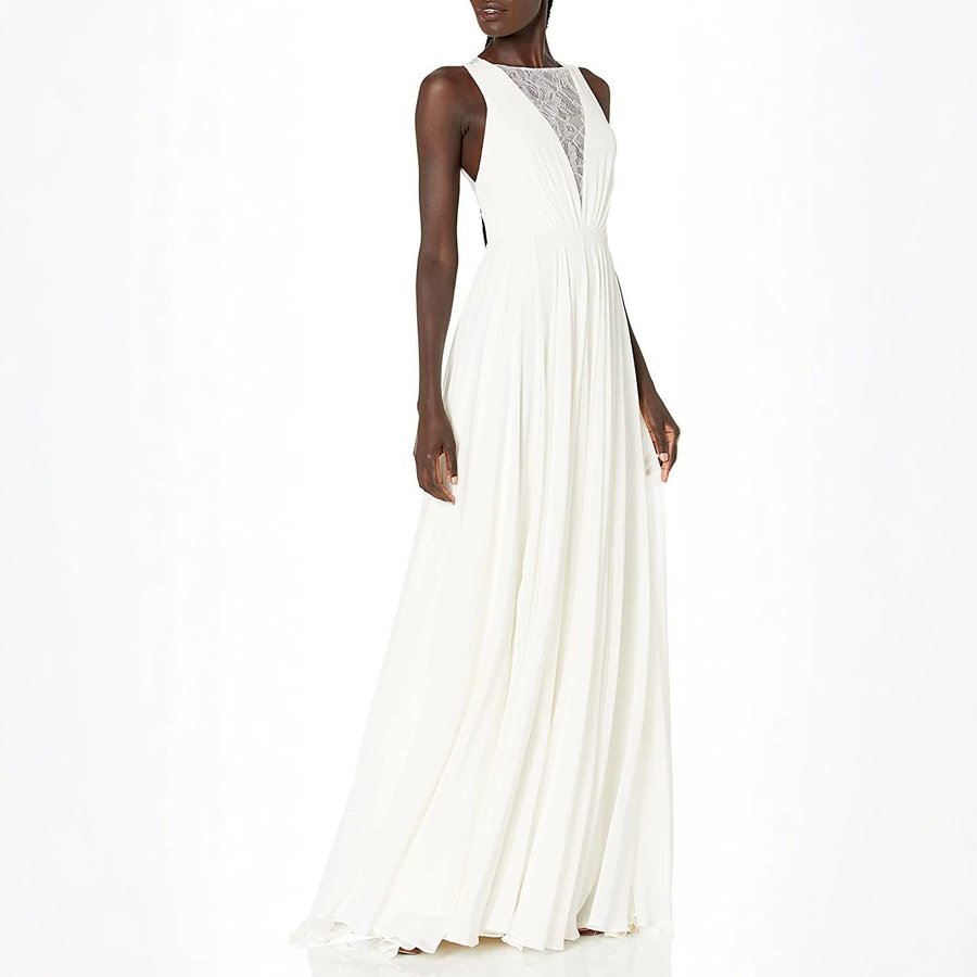 French-style Sleeveless Lace V-neck Light Wedding Dress With A Flowing Long Skirt