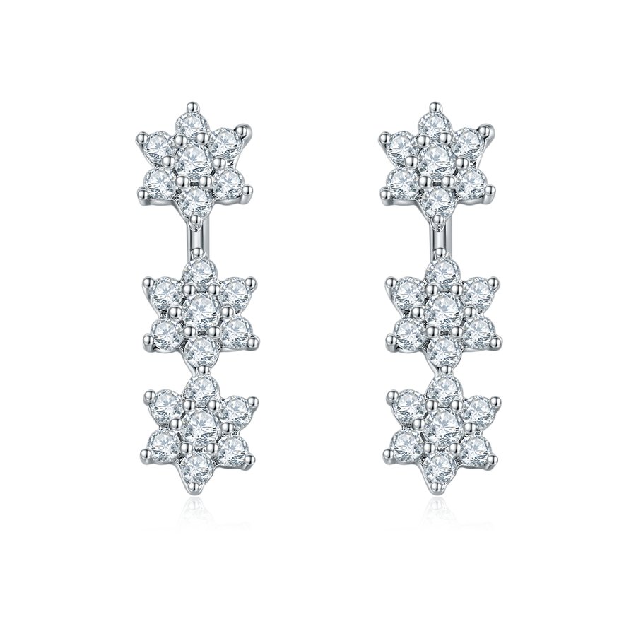 S925 Sterling Silver Star Dangle Earrings, D-VVS1 Moissanite Cluster Drop Earrings, Platinum Plated 1.5g Women's Jewelry Gift Box