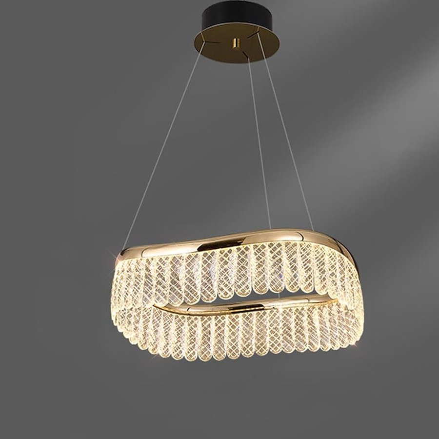 Lampadario di Cristallo di Lusso Leggero Francese, Lampada di Cristallo Quadrata Creativa, galvanica in Alluminio S Oro Cristallo, per Sala da Pranzo Camera da Letto Soggiorno,d'oro,60cm