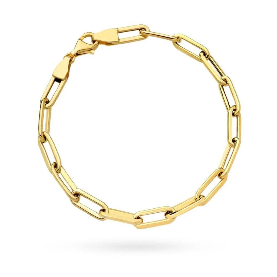 Bracciale da donna in oro giallo 585 (14 carati), maglie ovali allungate, 18 cm