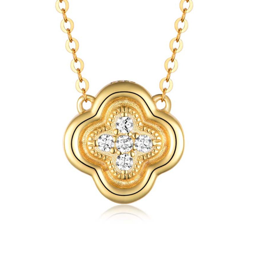 S925 Silver Gold Plated 5-Stone Clover Moissanite Necklace 46cm D Color VVS1 GRA Certified Gift Box
