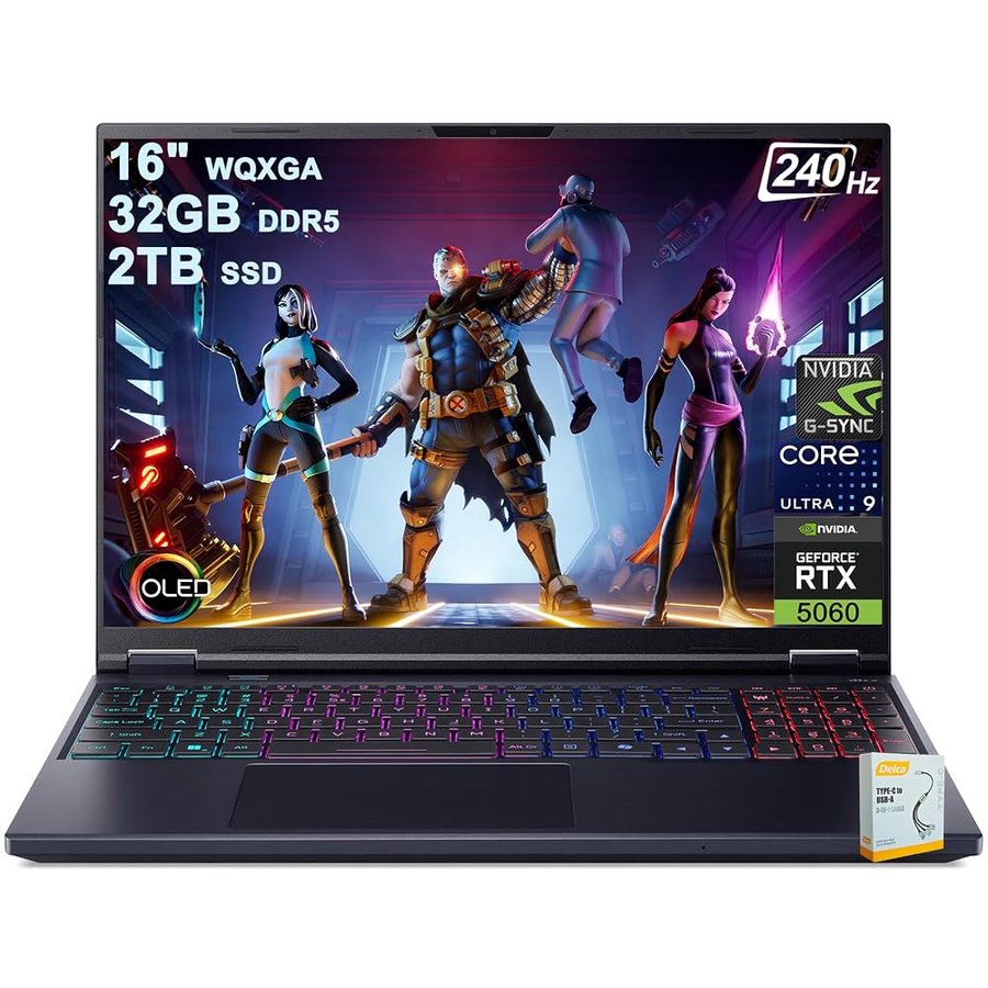 Acer Predator Helios Neo 16S AI Gaming Laptop | 16" 2560x1600 OLED 240Hz (G-SYNC) | Intel 24-core Ultra 9 275HX | 32GB DDR5 2TB SSD | GeForce RTX 5060 GDDR7 (fino a 572 AI Tops) Win11 Accessorio DLCA