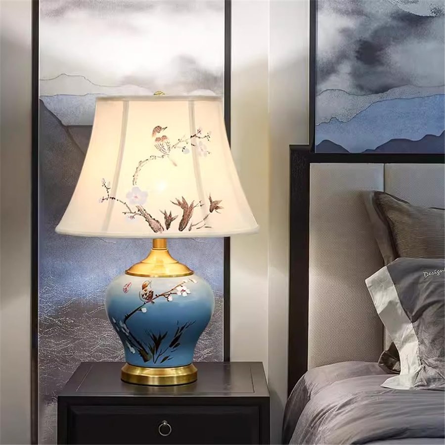 Lampada da Tavolo contemporanea in Ottone e Ceramica, Lussuosa Opera d'Arte per Soggiorno, Camera da Letto, Studio, Villa, Hotel, Comodino, Luce LED da scrivania (Stile 21)