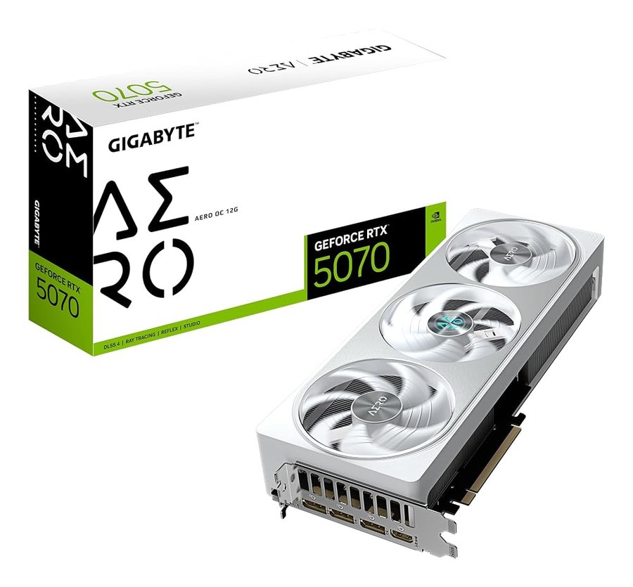 Gigabyte GeForce RTX 5070 AERO OC 12G Scheda Grafica - 12GB GDDR7, 192 bit, PCI-E 5.0, 2625 MHz Core Clock, 3 x DP 2.1a, 1 x HDMI 2.1b, NVIDIA DLSS 4, GV-N5070AERO OC-12GD