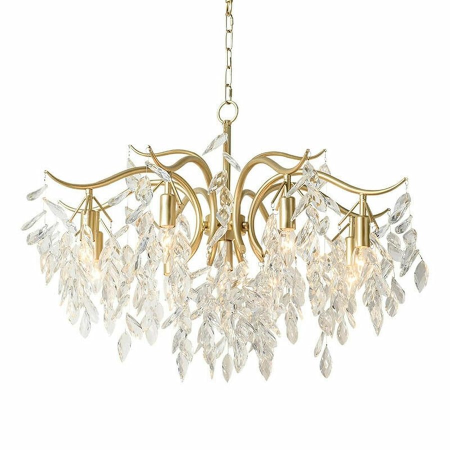 Lussuoso Lampadario a 9 Rami in Cristallo Trasparente - Lampada a Sospensione in Vetro e Metallo Classico per Camera da Letto, Soggiorno, Sala da Pranzo