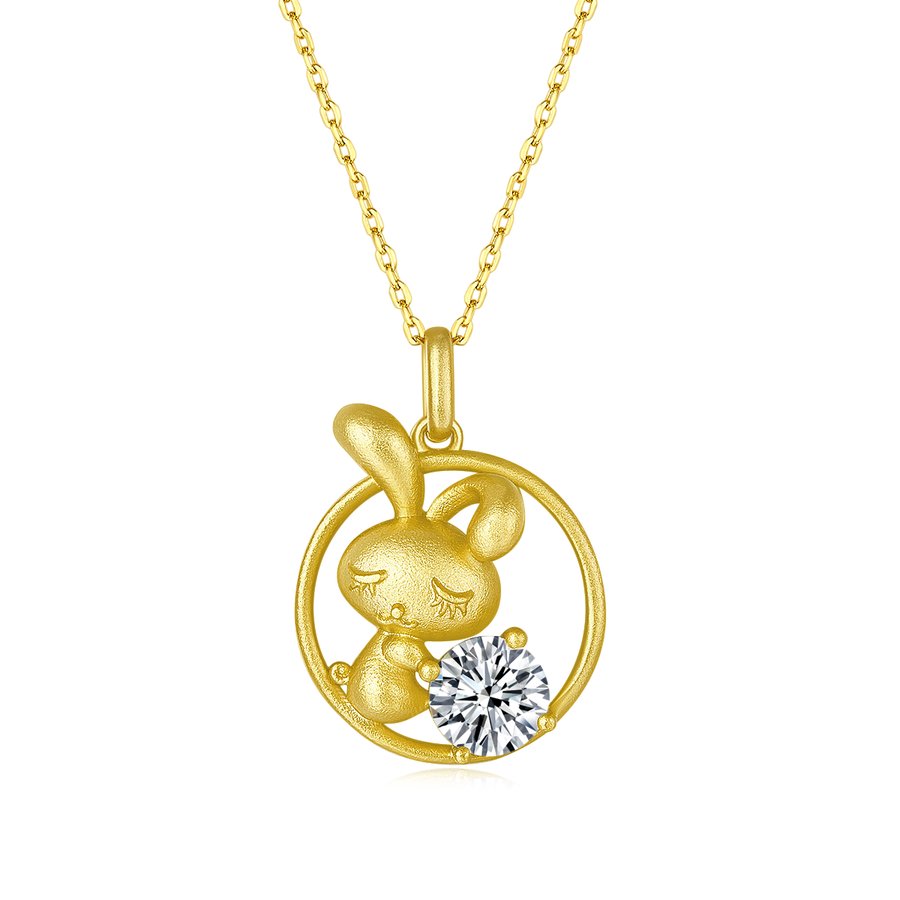 S925 Sterling Silver Gold Plated 1ct D Color VVS1 Moissanite Rabbit Necklace 4.8g Chinese Zodiac Benmingnian Gift GRA Certified Gift Box