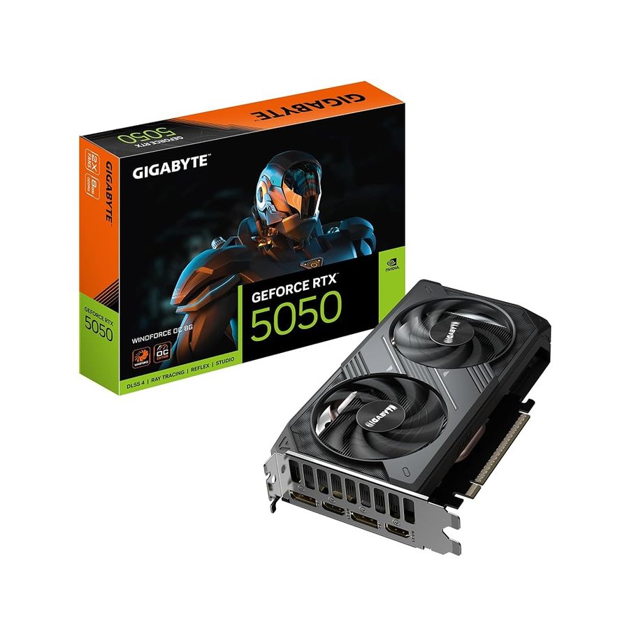 Gigabyte GeForce RTX 5050 WINDFORCE OC 8G Scheda Grafica - 8GB GDDR6, 128bit, PCI-E 5.0, 2587MHz Frequenza core, 2 x DP, 2 x HDMI, NVIDIA DLSS 4, GV-N5050WF2OC-8GD