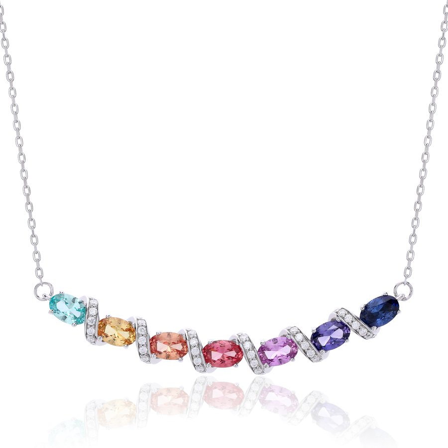 S925 Sterling Silver Rainbow Lab-Grown Gemstone Necklace 45cm Oval Cut With D Color VVS1 Moissanite Platinum Plated GRA Certified Gift Box