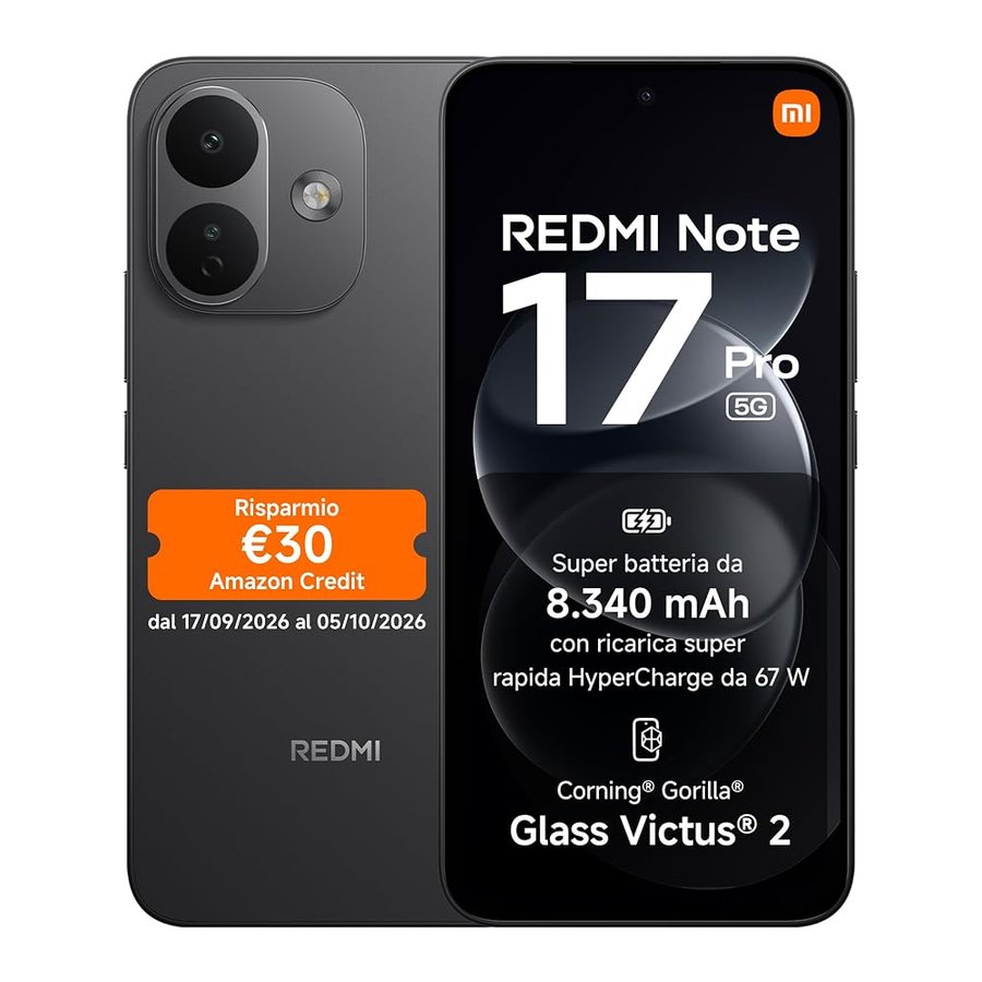 REDMI Note 17 Pro 5G, Smartphone 12+256GB, Black, Batteria da 8340 mAh | Fotocamera OIS 50MP, HyperCharge 67W, Snapdragon®6s Gen4, Display Flagship Alta Luminosità 3500nit, Protezione Occhi, HyperAI
