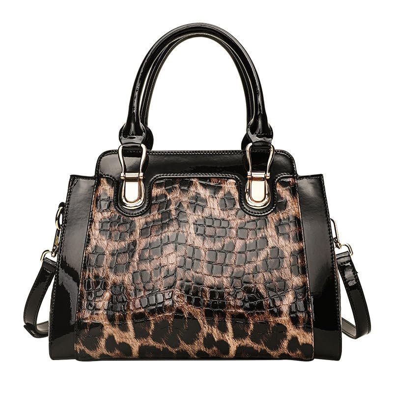 Borsa a tracolla da donna con manico superiore in pelle goffrata coccodrillo stampa leopardata, grande capacità