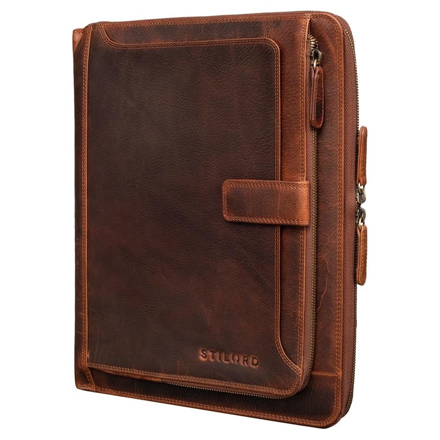 STILORD 'Colby' Raccoglitore Documenti Pelle Vintage Portafoglio A4 Custodia per Tablet 12 Pollici Carpetta Borsa da Lavoro Portablocco Cuoio Genuino, Colore:kara - cognac