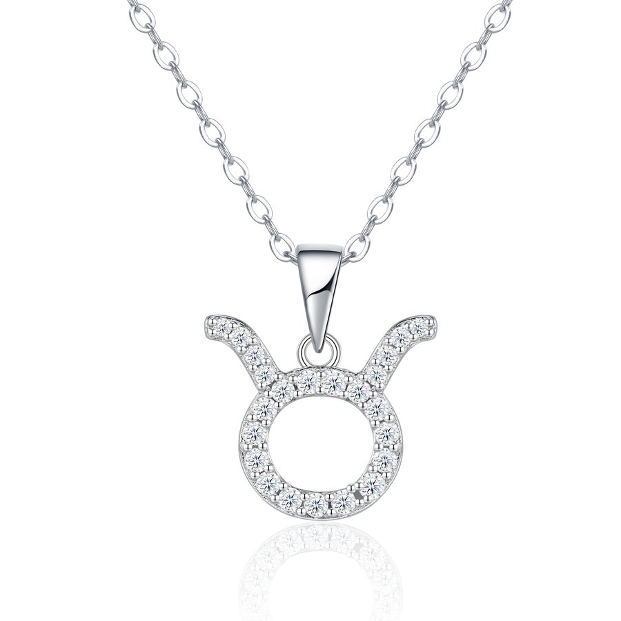S925 Sterling Silver Taurus Necklace For Women D Color VVS1 Moissanite Zodiac Pendant, 3.4g Platinum Plated Astrology Jewelry With GRA Certificate, Perfect Birthday & Anniversary Gift Box Set For He