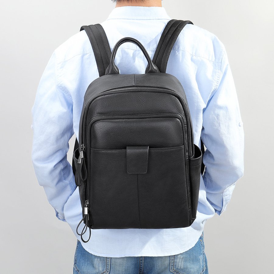 New Mens Cowhide Backpack With Storage Compartments