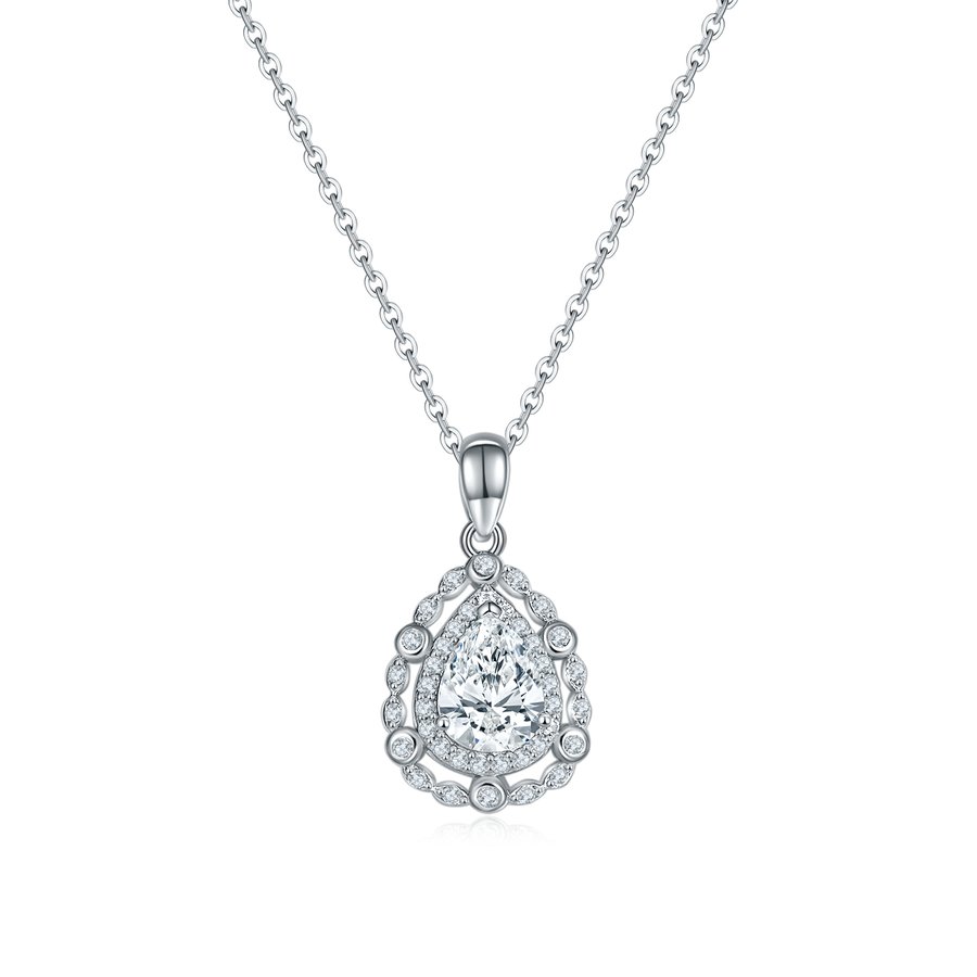 S925 Sterling Silver 1.25ct Pear Cut Moissanite Necklace 8x6mm D Color VVS1 Pave Halo 42cm GRA Certified Gift Box