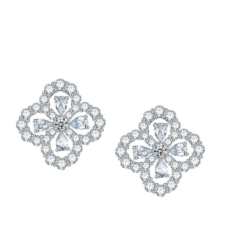 S925 Sterling Silver Moissanite Flower Stud Earrings  Pear Cut Clover Design With GRA Certificate Platinum Plated Jewelry Gift Box Set For Women