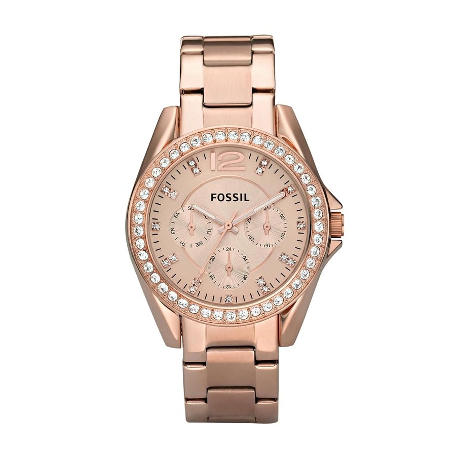 Fossil Orologio Riley da donna, movimento cronografo al quarzo con cinturino in acciaio inossidabile o in pelle