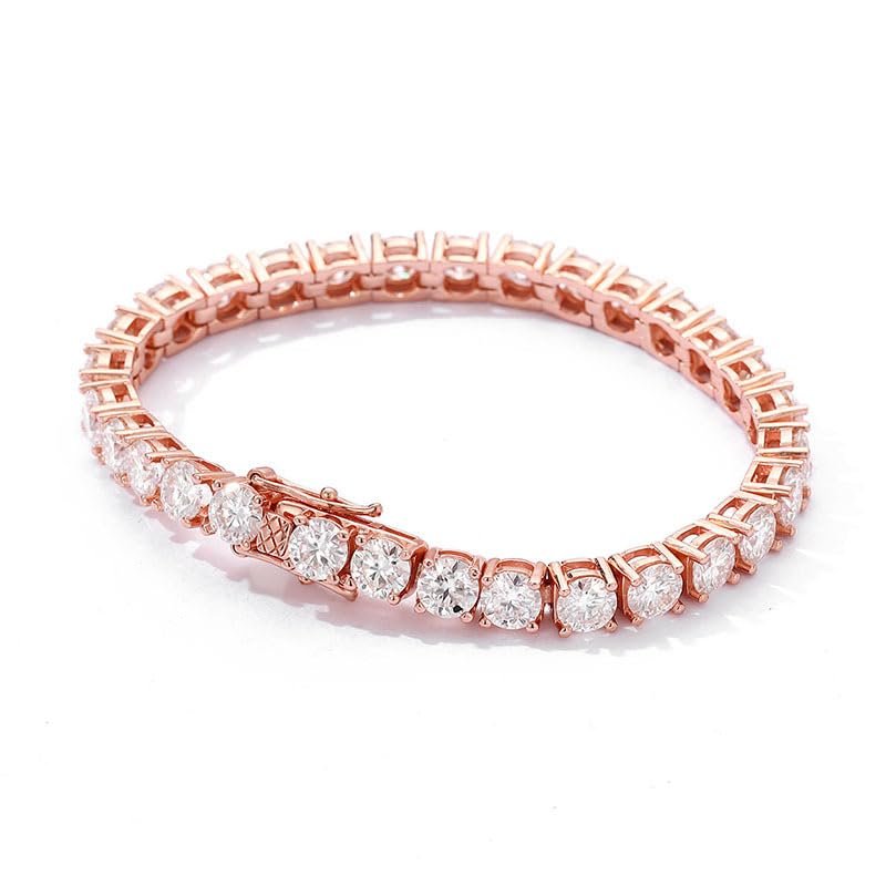 Bracciali tennis in moissanite da 0,5 carati, taglio rotondo, colore bianco, oro/oro rosa, braccialetti con diamanti per donne e uomini, in argento Sterling 925, con certificato
