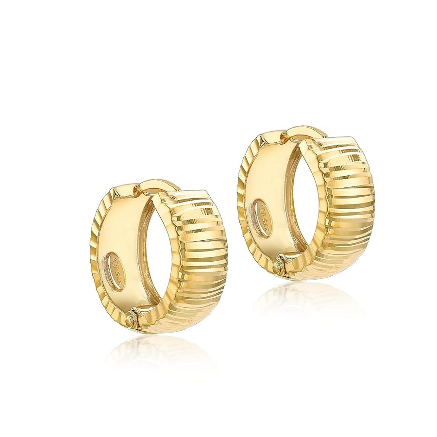 Orecchini Creole Huggy con Striature a Diamante da 6mm x 15,5mm in Oro Giallo 9ct