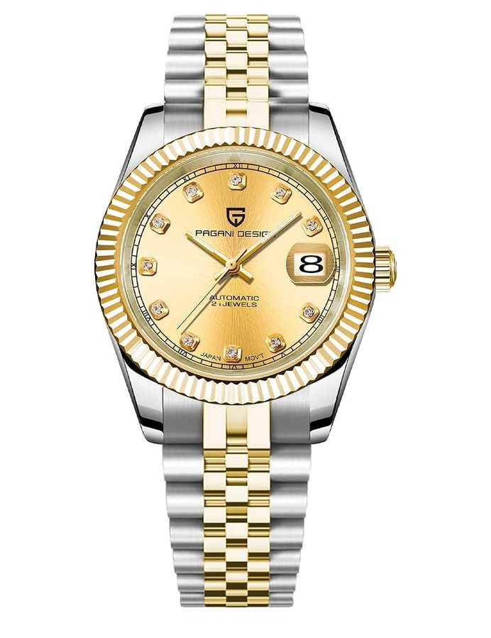 Orologio automatico da uomo Movimento giapponese Cassa in acciaio inossidabile Quadrante in cristallo zaffiro 21 pietre oro Orologio di lusso PD 1645