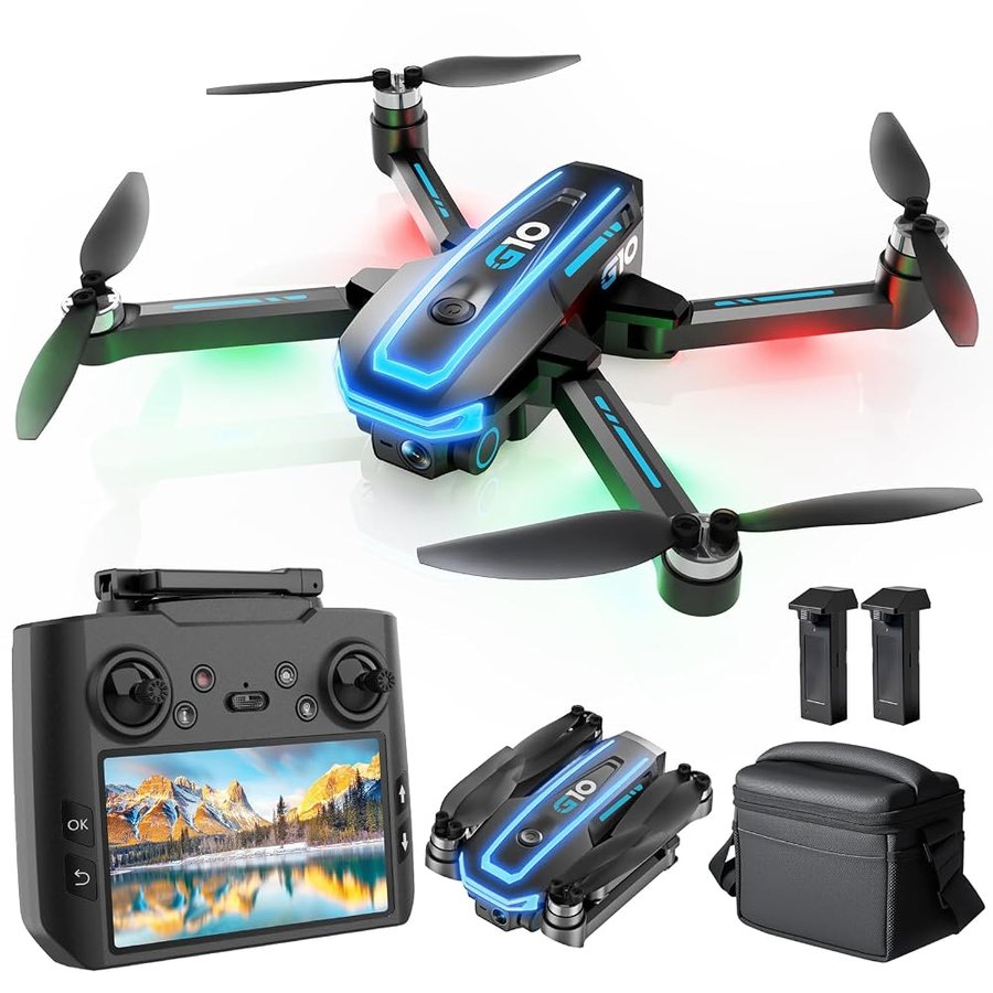 G10 GPS Drone con Telecamera 4K Professionale per Adulti e Bambini (Radiocomando con Schermo) FPV Droni con Motor Brushless, Transmissione 5G, Return Automatico, Quadcopter per Principianti, <249g, C0