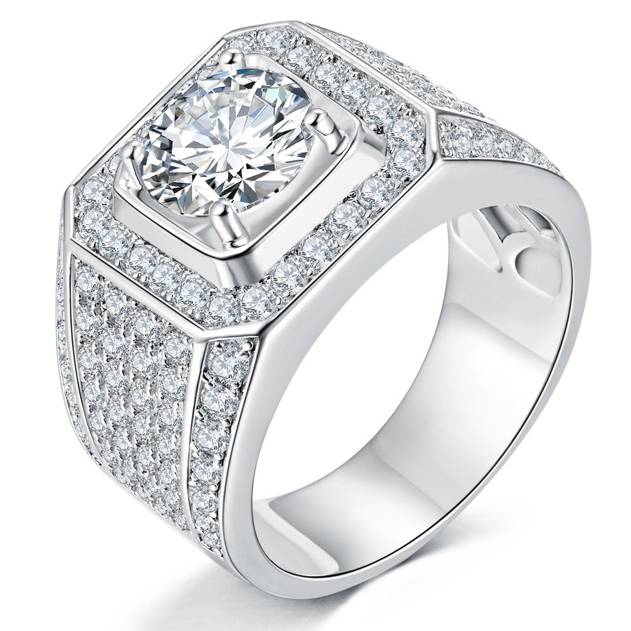 S925 Sterling Silver Wide Band Moissanite Ring, 1&2&3&5ct D-VVS1 Octagon Pave Setting, US Sizes 5-9, GRA Certified Jewelry Gift Box