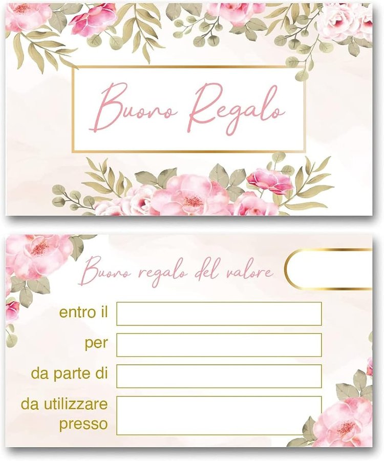 50 Buoni Regalo utilizzabili come Gift Card, Coupon, Voucher personalizzabile, biglietto Offerta, bigliettini Sconto, Biglietti Omaggio per Negozi Estetista Parrucchiera Massaggi 8x5cm (50)