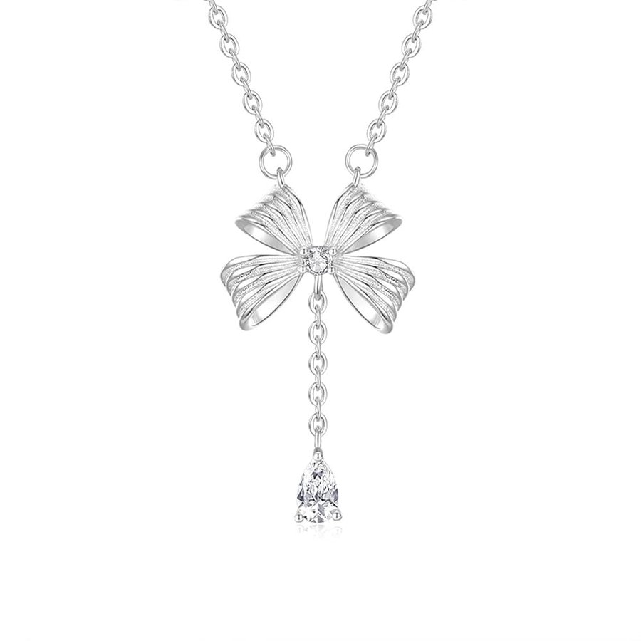 Collana con diamanti in oro da donna, con diamanti sintetici bianchi, collane da donna con fiocco e ciondolo a goccia, 40 + 5 cm