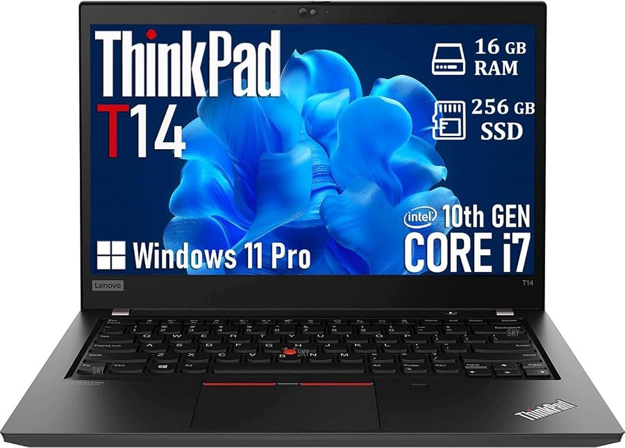 Lenovo Thinkpad T14 Gen 1 Laptop Professional, 14 Pollici FHD (1920 x 1080), Intel Core i7-10510U, 16 GB di RAM, SSD da 256 GB, tastiera americana QWERTY, Windows 11 Pro (ricondizionato)