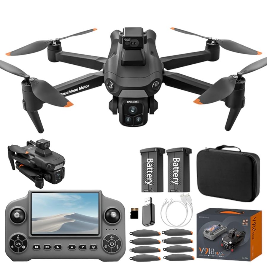 Drone GPS con fotocamera 2K HD, telecomando con display da 5,1 pollici, quadricottero FPV pieghevole per principianti, posizionamento ottico, ritorno con un pulsante, prevenzione degli ostacoli, 2