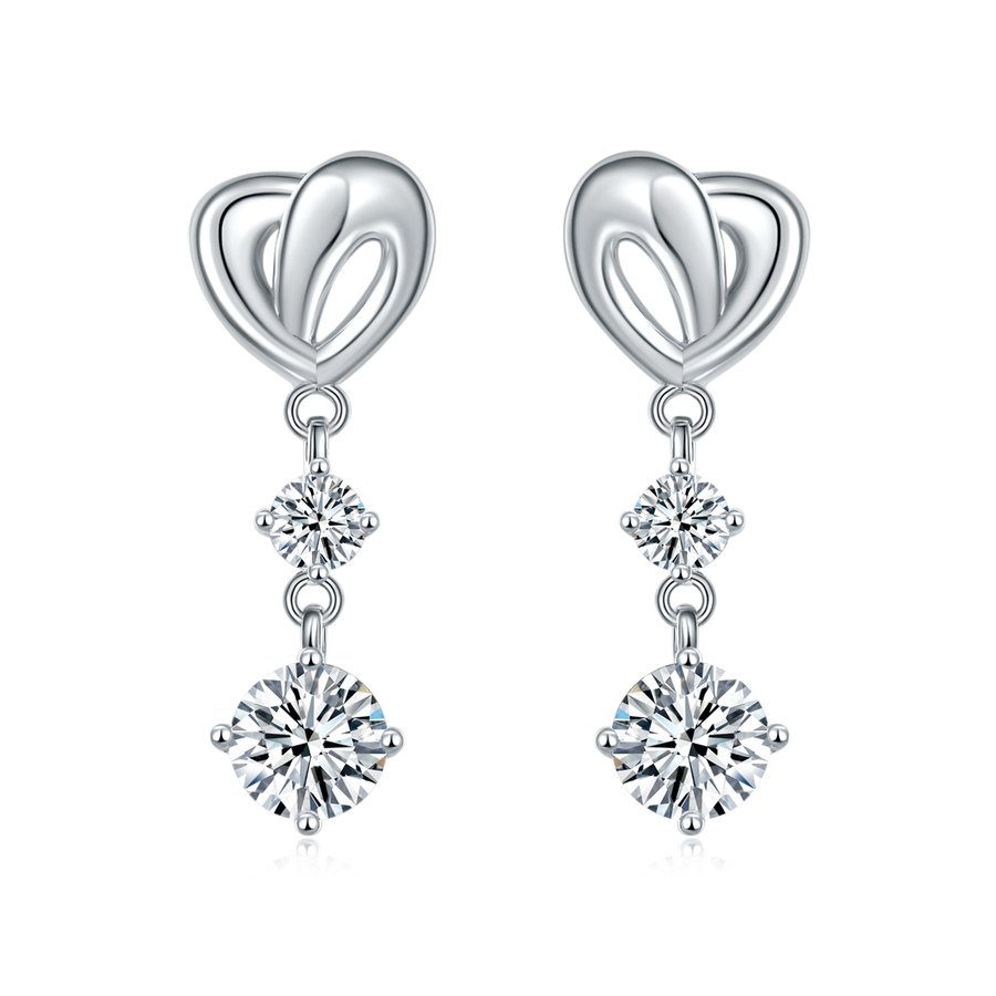 S925 Sterling Silver Abstract Heart Drop Earrings, 1ct D-VVS1 Moissanite, Platinum Plated 3.7g Women's Jewelry Gift Box