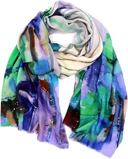 Mooilo, 70% puro cashmere, seta, sciarpa di lusso, alla moda, da donna, cashmere, blu Jassy Shine con paillettes, design – Made in Germany