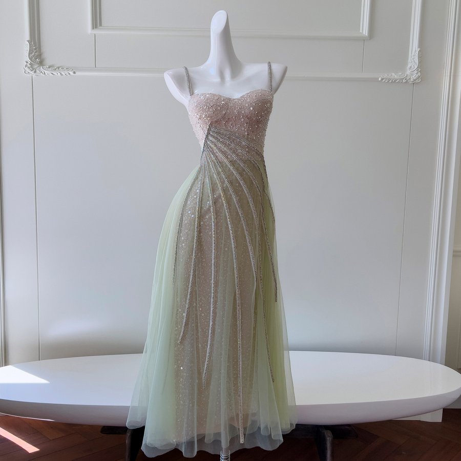 Pale Emerald Green Long-line Waist-cinching Strap Dress