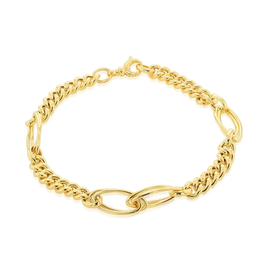 Collana da donna in oro giallo 9 kt, 5 mm-7 mm, maglia barbazzale doppia ovale